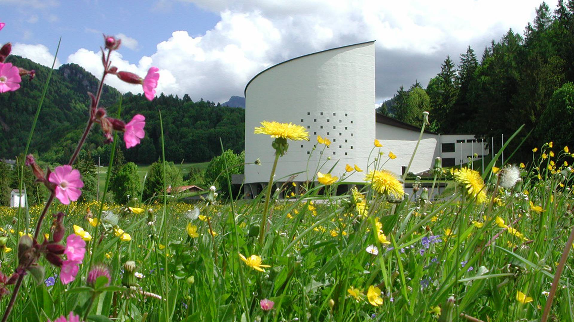 Blumen vor dem Festspielhaus in Erl, Tirol