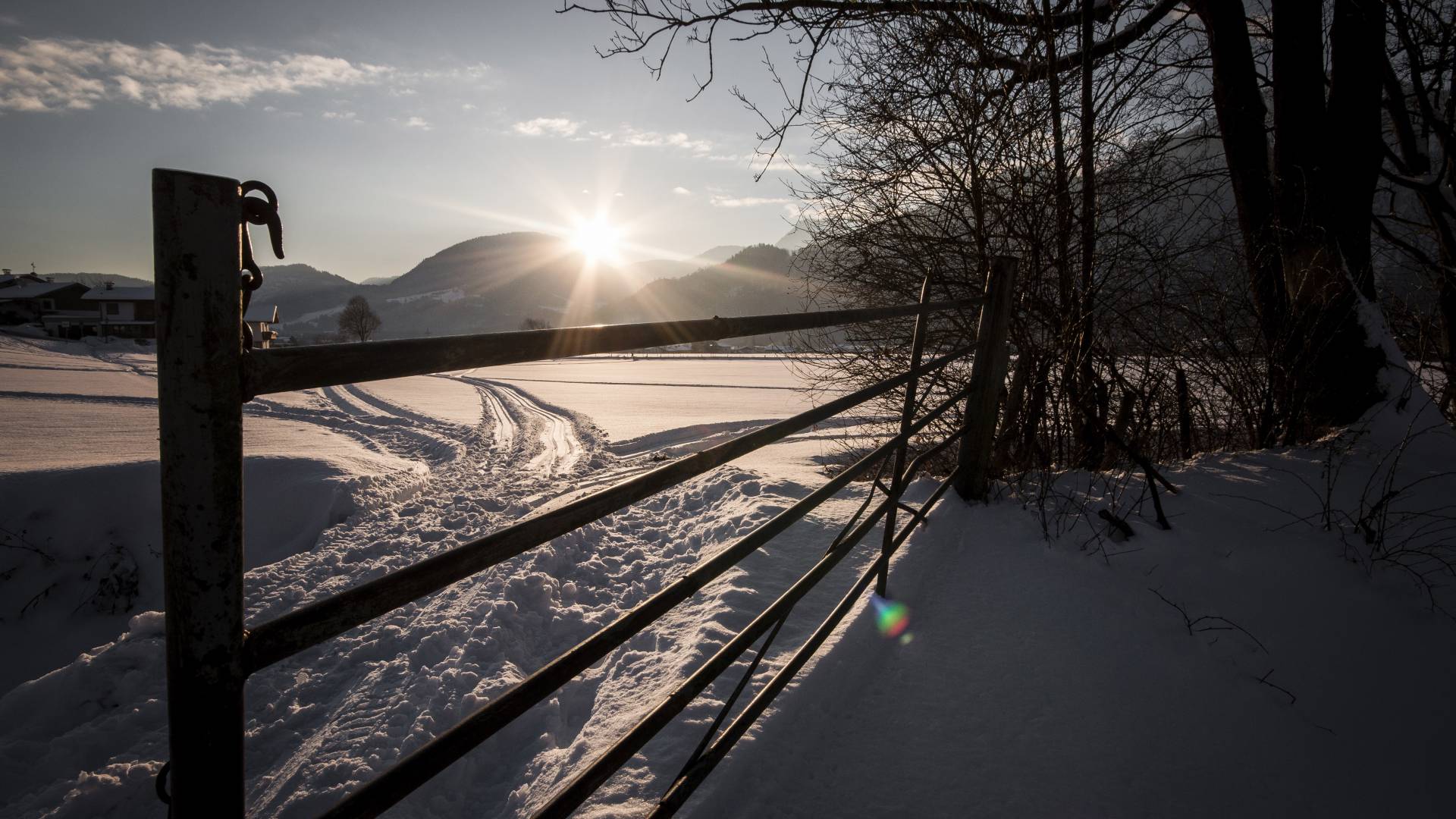 Schneebedeckte Felder in Erl in Tirol